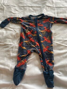 Navy Footed Baby One-Piece with Harry Potter Red Phoenix Print